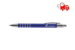 THANA Speed Kugelschreiber: Blauschreibender Aluminiumkugelschreiber in Metallic-Look, mit Metallclip und Zw