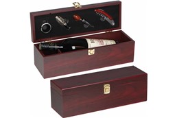 Luxus Weinbox & Zubehör: Weinbox aus Holz mit integriertem Kellnermesser, Flaschenverschluss, Ausgießer u