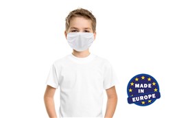 MNS Maske für Kinder in weiss, Made in EU: Wiederverwendbarer Mund und Nasenschutz für Kinder aus Mikrofaser 220g/m2, 60 ° 