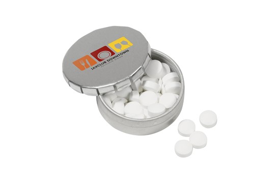 MINI KLIK Mint: Kleine Dose mit handlichem Druck-/Klicksystem. Gefüllt mit ca. 12 g Pfefferminzd